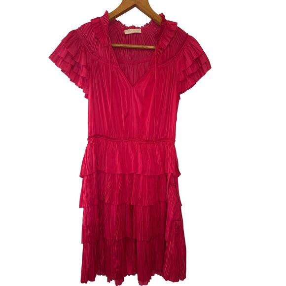 Ulla Johnson Pink Vesna Ruffle Tiered Mini Dress Size 6 - Picture 3 of 11